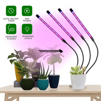 LED Cresce a Luz de Espectro Completo Fito de Lâmpada 4 Cabeças USB Clip-on Cresce a Lâmpada para Plantas de Interior de Mudas de Flores Crescer