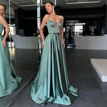 LORIE Elegante Verde Noite Vestidos de Alças finas, Corte Baixo, Uma Linha de Festa Formal Vestidos de Fitas Correia Arábia saudita Vestido de Baile 2022