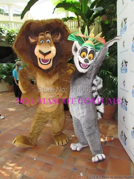 mascote do leão e lemur mascote do traje de anime do personagem de banda desenhada de cosplay show de carnaval fantasia vestido de fantasia