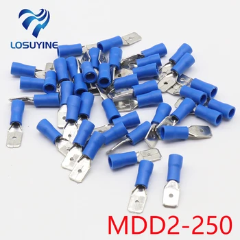 MDD2-250 MDD2.5-250 masculino Isolado Pá Rápida Conector de Terminais de Crimpagem Terminal AWG 100PCS/Pack MDD