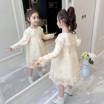 Menina Roupas de Malha Vestido de Renda 2022 Primavera, Outono Vestidos infantis coreano Bebê Vestido de Crianças Meninas Partido Gaze Vestido de Vestidos Q77