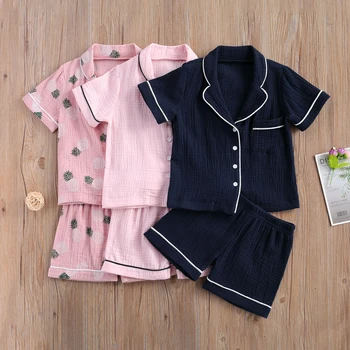 Menino do bebê roupa de dormir de Pijama Com Shorts 2021 Impressão Bolso de Camisa Tops 2 Terno de Peça de Roupas infantis em Conjuntos de 2 A 7 Anos