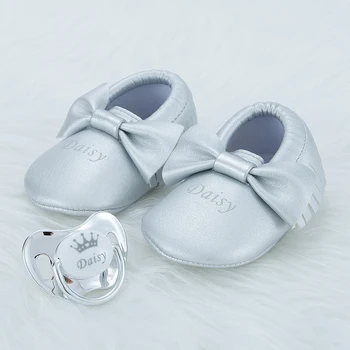 MIYOCAR personalizada com qualquer nome exclusivo design de prata bling chupeta e sapatos de bebê primeiro walker estilo luxuoso design exclusivo PSH3
