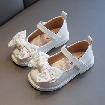 Miúdos novos Sapatos de Couro Preto Meninas Bowknot Princesa Sapatos Crianças de Plano Único de Sapatos Para a Festa de Casamento de Dança de Desempenho 1-7T