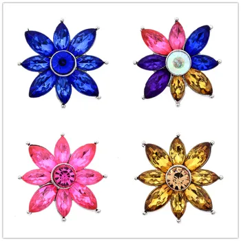 Moda, beleza, charme strass Flores coloridas 18MM snap botões de ajuste snap pulseira snap jóias por atacado KZ3001