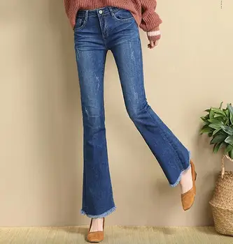 Mulheres Jeans Calças Compridas Chamas Mola Vintage Jeans Apertado