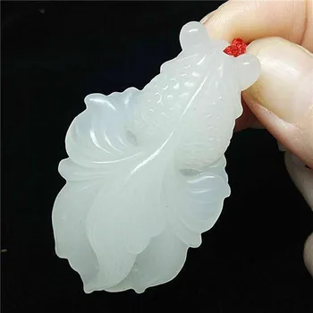 Natural Jade Pingentes Esculpidos a Mão Branca Pingente de Peixe Jadeite Colares Homens Acessórios para Mulheres, Moda Jóias