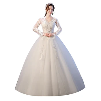 Noiva Lace Vestido de Noiva Retrô-vintage com decote em V Vestido de baile Vestidos de Noiva Vestidos de Noiva de Princesa