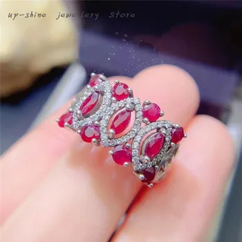 Nova prata da forma 925 embutidos natural rubi do anel, de luxo, de personalidade, habilidade fina, pode ser personalizado