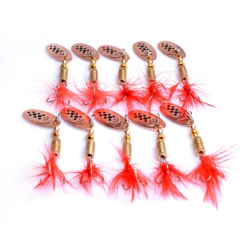 Novo 10pcs 5.3 g 6,5 cm 6#pena vermelha do japão gancho de metal duro trolling sequin giratório colher de iscas de pesca de bass pesca iscas de pesca
