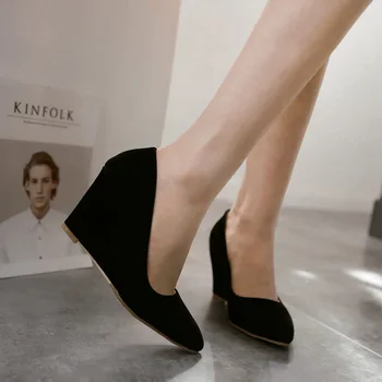 Novo 2020 Elegante cunhas de sapatos da Moda Bombas de mulheres de plataforma Apontou toe de salto alto sapatos de sapatos de Trabalho Zapatos Mujer 34-42