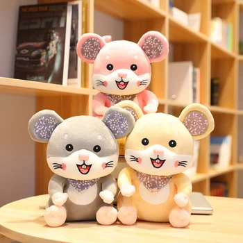 Novo 28/38/58CM Kawaii Sorriso Mouse Brinquedo de Pelúcia Macia Pelúcia Lenço Animal Ratos Ratos Boneca para Crianças Meninas de Aniversário do Bebê Presentes de Natal