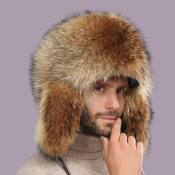 Novo Inverno da Rússia mulheres Homens menino menina natural real completo genuíno raccoon quente fox Todo chapéus de pêlo de orelha Earmuff Bombardeiro pompom Chapéus pac