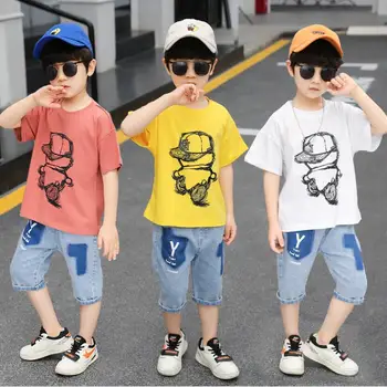 o bebê meninos roupas de verão conjuntos de camiseta+shorts 2pcs/set 1-6 DE calças de brim de crianças de moda de desenhos animados camisa de criança 