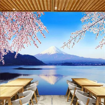 O japão, o Monte Fuji Sakura Romântico Papel de Parede 3D Culinária Japonesa Sushi Restaurante do Hotel Decoração Mural, papel de Parede Papel De Parede 3d