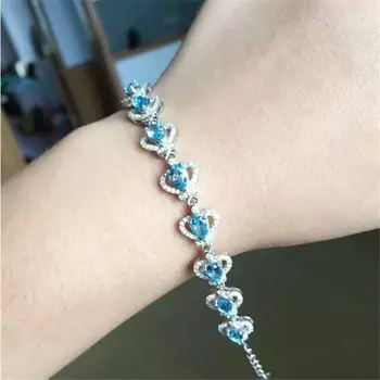 O topázio azul bracelete chain frete Grátis Real natural topázio azul prata 925 4*6 8pcs
