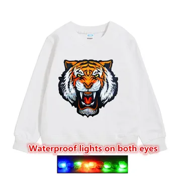 Os meninos da primavera e do outono de desenhos animados olhos de tigre impermeável brilhante multi-cor gola redonda, manga longa camisola de crianças camisa