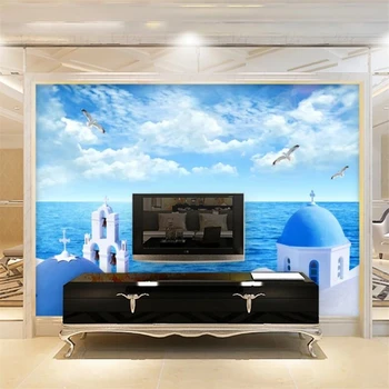 Papel de parede personalizado 3d foto mural grego vista do mar Egeu PLANO de fundo de parede decorativo pintura, papel de parede, mural, papel de parede 3d