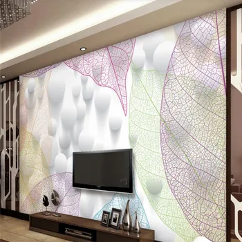 Papel de parede personalizado de folha de árvore veias 3D mural sofá TV da sala de estar de plano de fundo de parede decoração da casa da arte de pintura