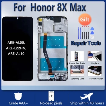 Para o HUAWEI Honor 8X Max/Desfrutar de Max SÃO AL00 L22HN AL10 tela LCD de montagem com frente caso de toque de vidro, original Preto