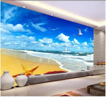 Personalizado com foto de papel de parede para parede 3d mural Mar Mediterrâneo paisagem céu azul de nuvens brancas pintura decorativa TV na parede do fundo
