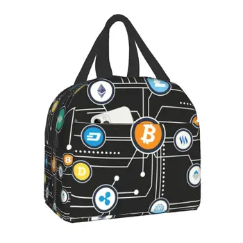 Personalizado Cryptocurrency Bitcoin Altcoin Blockchain Logotipo da lancheira para as Mulheres, Homens Quente mais fresco Isolado Caixa de Almoço para Estudante de Escola