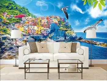personalizado mural de fotos de papel de parede 3d Bela grega do mar Egeu, Mar, paisagem decoração de sala de estar papel de parede para parede 3d