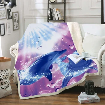 Plstar Cosmos Bonito golfinho de animais coloridos Cobertor de impressão 3D Sherpa um Cobertor na Cama Têxteis para o Lar Sonho de estilo-3