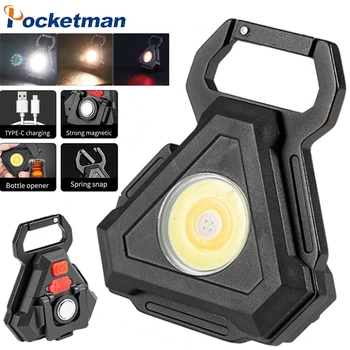 Portátil, Mini Lanterna elétrica Recarregável do COB LED Luz de Trabalho de Auto-defesa Luz de Emergência Chaveiro Magnético Cauda da Tocha Lanterna