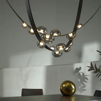 Pós-moderno e Minimalista, sala de jantar couro LED Candelabro Nórdicos casa duplex Hanging lamp sala de estar, escadas, luminárias