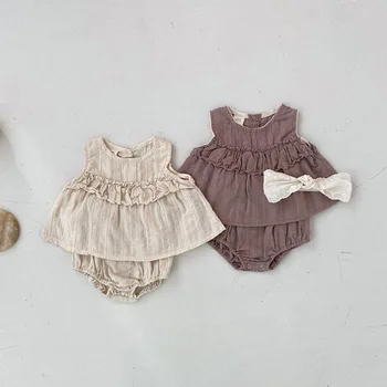 Roupas de bebê definido Para as Meninas de Verão Suave Roupa de bebê de Algodão roupas de meninas Criança Boutique Conjunto de Roupas de Tops sem mangas Bloomers