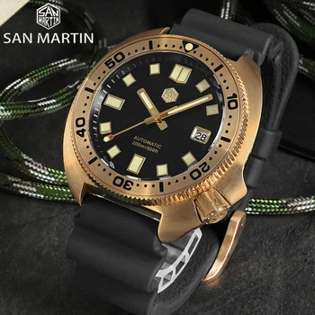 San Martin V4 Retro Abalone Relógio de mergulho Homens 44mm Bronze Sólido de Couro 200M Impermeável Safira NH35 Relógio Mecânico Automático