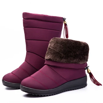 Sapatos De Inverno Mulheres Botas De Neve Botas Impermeáveis Quente Tornozelo Botas Para Mulheres Sapatos Da Moda Feminina De Sapatos De Pele De Veludo Botas Tamanho Plus 43