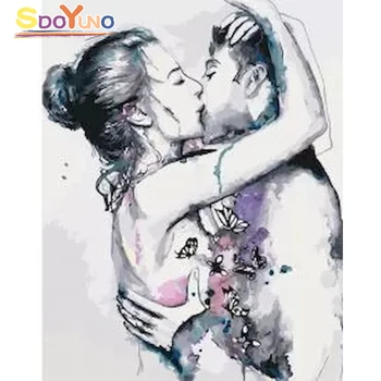 SDOYUNO Pintura Pelo Número Bela Arte pintadas à mão Dom Imagens Abstratas Beijo Par Cenário Adultos Decoração Artesanal