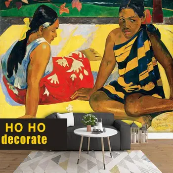 Tamanho personalizado Tahitian menina de pintura a óleo, papel de parede, Paulo Gao clássico famosa pintura mural, sala de estar, quarto, sala de jantar PVC