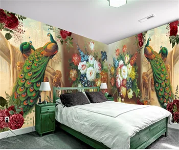 Toda a casa personalizada Europeia pavão flor de fundo papel de parede decoração de mobiliário 3d adesivos de parede mural de fotos de papel de parede