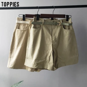toppies verde de algodão bermuda shorts de cintura alta verão shorts para as mulheres com a correia do plutônio coreano moda streetwear