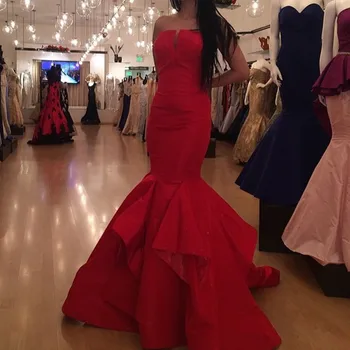 Venda quente Nova Moda veste de festa de Cetim Vermelho Trompete de Sereia 2022 festa de formatura vestido com Trem Formal vestidos de dama de honra