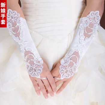 Vestido De Casamento Nupcial Luvas Sem Dedos De Cetim De Costura Esferas Branca Vermelha Luvas