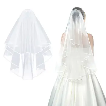Véu de noiva Véus de Casamento de Mulheres Brancos Véus de Tule Curto de Fita de Borda Com o Pente para Noivas festa de despedida Hen Party