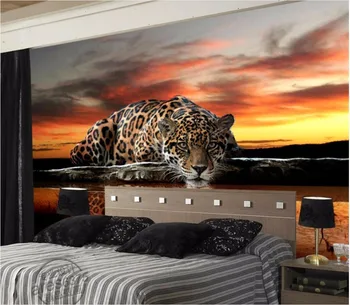 WDBH personalizado mural 3d papel de parede HD Leopard Água Potável Reflexão TV na parede do fundo 3d murais de parede papel de parede para sala de estar