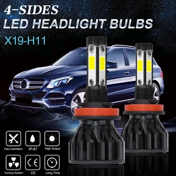 X19 6000K H8 H9 H11 LED Farol Lâmpadas de 44w H4 H7 H11 H13 LED Faróis do Carro 4 Luzes Laterais 5202 9007 HB3 9006 COB Bulbo de Luz de Nevoeiro