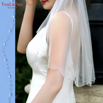 YouLaPan V33 de Casamento de Cristal Véu de Brilho Véu Véu Curto 60cm Mulheres de Véus com Pente de Casamento Frisados de Cristal Bling Faíscas