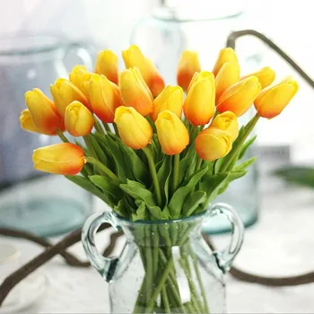 10pcs Falso Tulip Artificial Buquê de Flores do PLUTÔNIO Para a Decoração Home de Alta Qualidade feitas à mão White Tulip Flores de Casamento de Decoração de Jardim