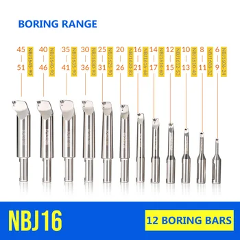 12pcs NBJ16 uma ferramenta para mandrilamento de barra de profundidade 90mm faixa de 6mm-51mm barra de cabeça para mandrilamento de cabeça para mandrilamento com a barra de mandrilamento de barra de ferramentas