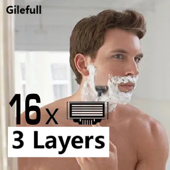 16pcs de Barbear-Lâminas de Barbear de ajuste Mach 3 Homens Manual de Cabeças de Barbear Cassetes máquina de Barbear Para Definir com Segurança a barba Com Lâmina para substituição