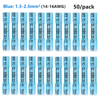 50PCS AWG 14-16 Selo do Psiquiatra do Calor da Bunda Crimpagem de Terminais de Azul à prova d'água Totalmente Elétricos Isolados Conectores de Fios Variedade Kit