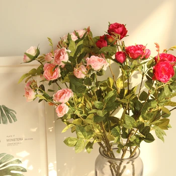 6 Cores de 5 Cabeças de Chá de Rosa com Flores Artificiais de Casamento as Flores de Seda para a Casa de Casamento Decoração Festa falso flor