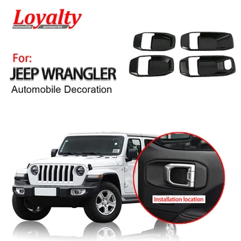 A lealdade para Jeep Wrangler JL 2018 2019 maçaneta da Porta Interior Tigela com Tampa Guarnição de Decoração Adesivos de ABS 4pcs Estilo Carro Acessórios