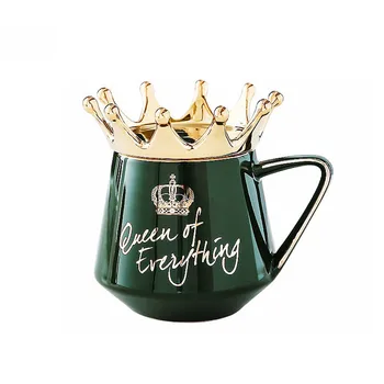A rainha de Tudo Caneca Com Coroa Tampa e Colher de Cerâmica Xícara de Café, Presente para Namorada, Esposa HEE889